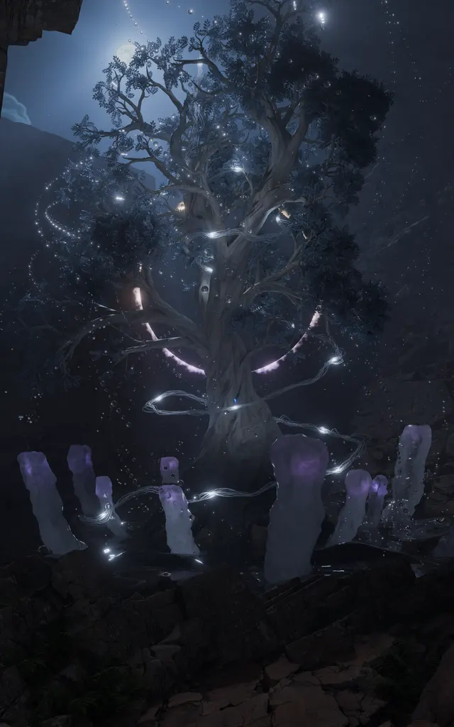 Dark tree circle digital art scene