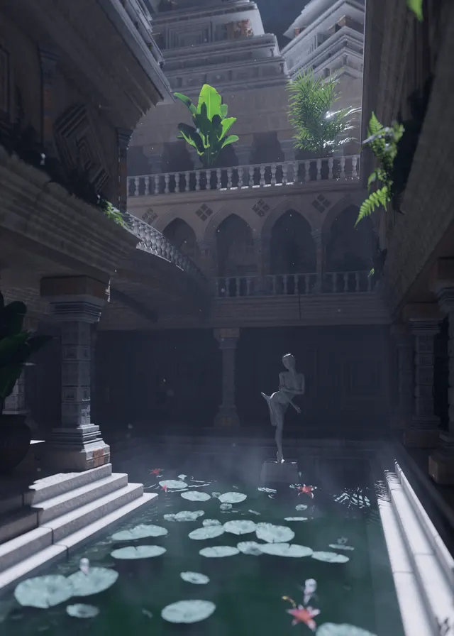 Temple environment at night from the original Art page