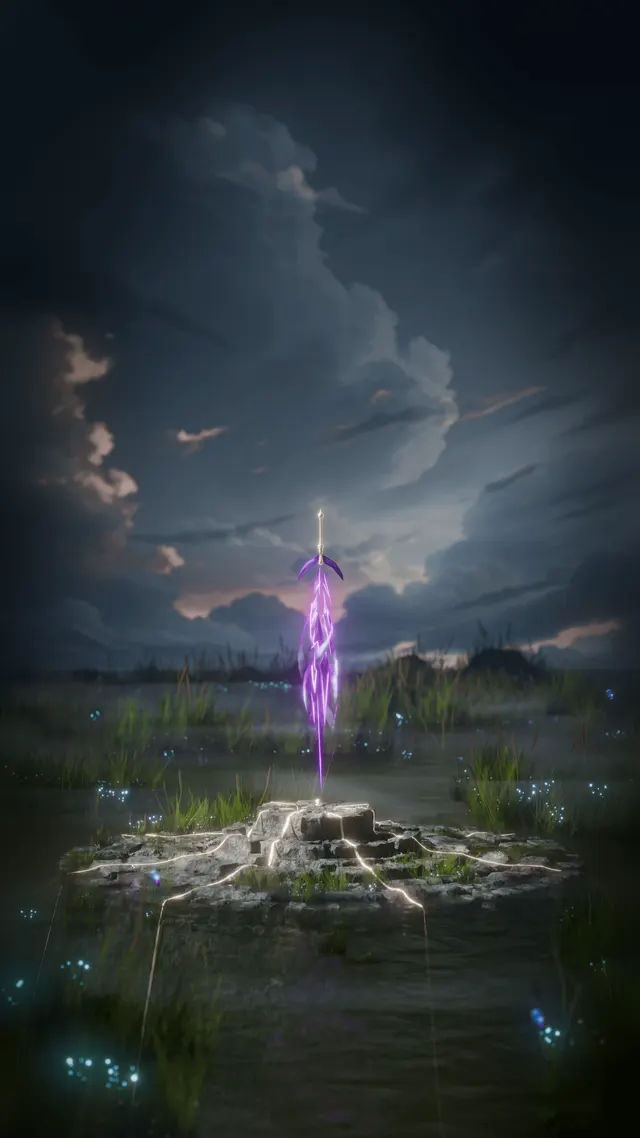 Lonely sword scene with a quiet fantasy mood